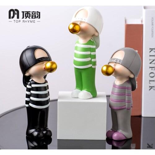 Creative Boy Blowing Bubbles Statue Resin sculpture Crafts Simple Living Room Ornaments Home Office Store Decors Decorations