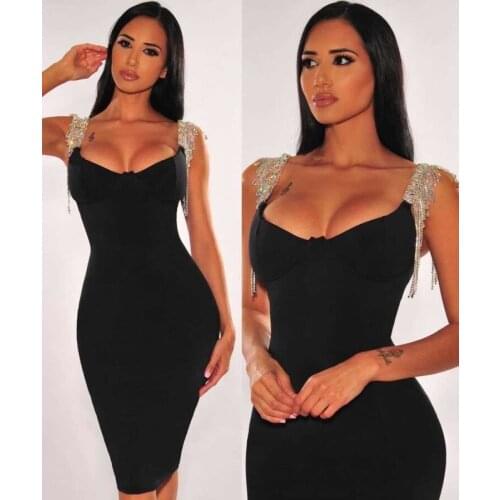 LUO XIAO HEI STORE New Summer Black Bandage Dress 2020woman Celebrity Evening Party Dress Ido vestsexy Beads Runway Club Dress