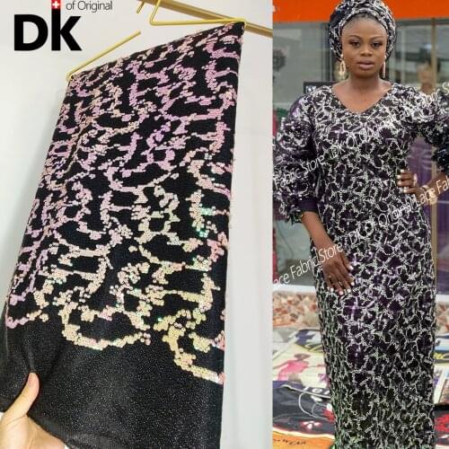 Many Color Lace Material Hot Glued Glitter Tissu America For Evening Dress Dry Lace Shiny Mesh Sequin Mother Dress Fabric