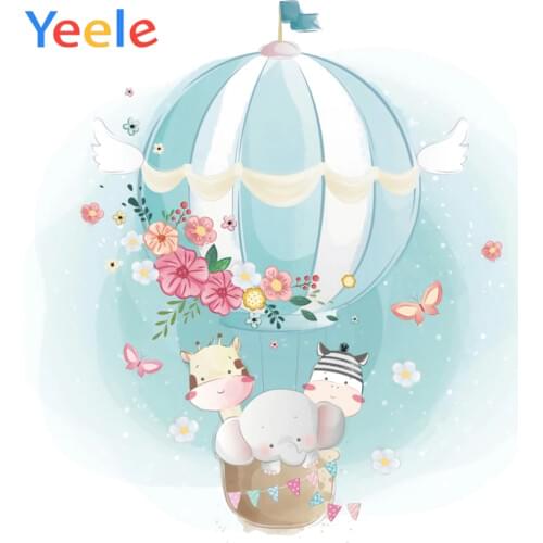 Cartoon Hot Air Balloon Sky Cloud Moon Star Cute Elephant Baby Shower Birthday Backdrop Photography Backgrounds For Photo Studio