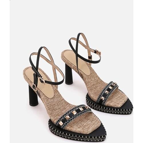 MUMANI Woman‘s Hot New Modern Sandals Round Heels Mules Genuine Leather Party Sexy Rivet Pumps Platform Super High Lady Footwear