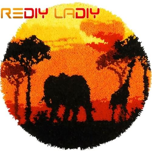 Latch Hook Rug Kits Crocheting Carpet Rug African Elephant Acrylic Yarn Printed Canvas Cushion Mat Crochet Wall Tapestry Crafts