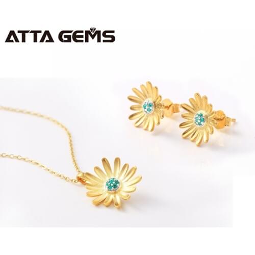 Created Emerald Silver Jewelry Set S925 Yellow Gold Plated Flower Design For Girlfriend Birthday Gifts Casual Lovely Style