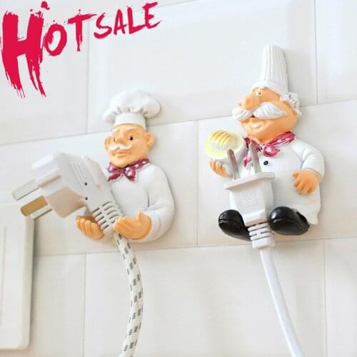 Hot Sale Cartoon Power Cord Storage Rack Chef Plug Hook Strong Adhesive Hook Creative Plug Finishing Bracket
