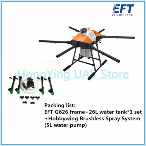2021 EFT new G626 26L 25KG Agricultural Spray Drone Frame Six Wheelbase 5L 8L Water Pump Hobb ywing X9 PLUS Power System