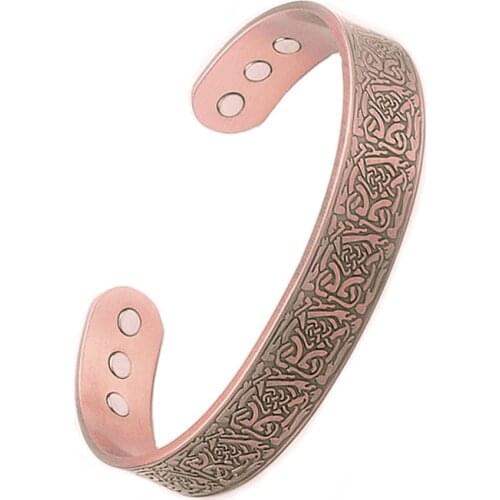 New Style Vintage Punk Nordic Totem Engraving Rose Gold Magnetotherapy Metal Open Bracelet Bangles Casual Health Jewellery