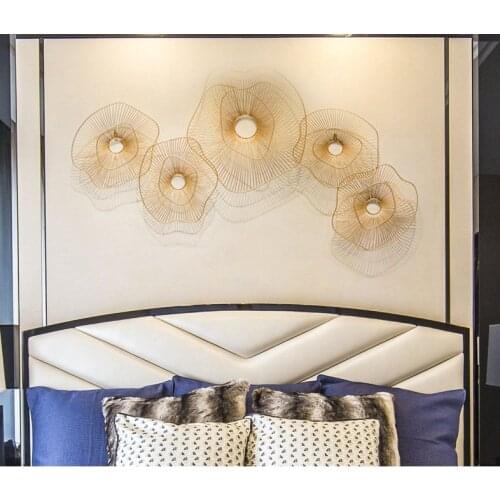 Pastoral Wrought Iron Gold Flower Wall Mural Ornaments Home Livingroom Wall Hanging Decoration Hotel Corridor Wall Sticker Decor