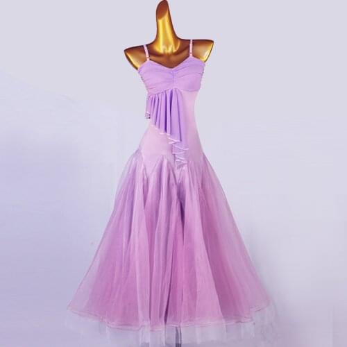New Modern Ballroom Dance Competition Dress For Women Elegant Lace Purple Sling Big Swing Waltz Dance Dresses Customized DQL4585