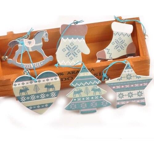 Unfinished wood craft Hanging Pendant DIY New Year Gift blue painted Wooden slices christmas decorations for home 3pcs 7cm M2529