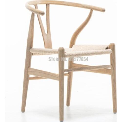 Fas Grade Ash Wood Master Design Simple And Casual Nordic Style Pure Solid Wood Cafe Y-shaped Armrest Dining Chair