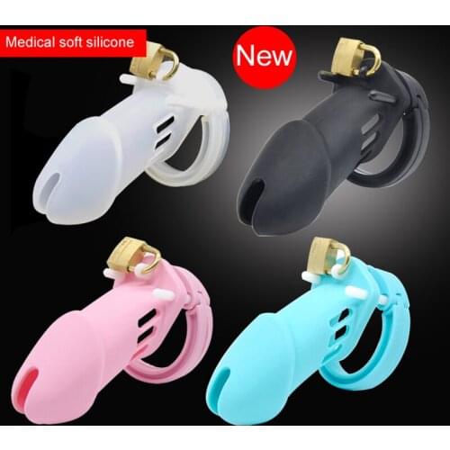 Sex Toys Medical Silicone Male Chastity Device Penis Ring Cock Cage Chastity Cages Lock Belt Cock Ring with 5 Penis Lock Rings