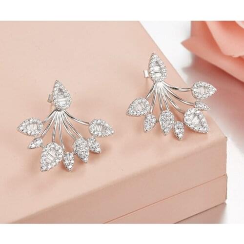 SOELLE Real 925 Sterling Silver Leaves drop Earrings Micro Full Cubic Zircon Women Ladies Wedding Party Luxury Jewelry