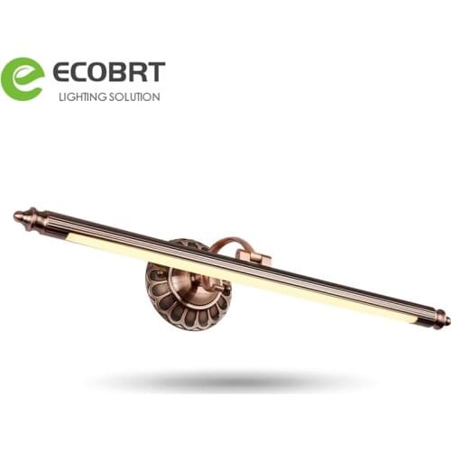 ECOBRT Traditional Brass LED Wall Lamps in Bathroom 50/70/90CM Long Top Mirrors Picture Painting Lights with Swing Arm