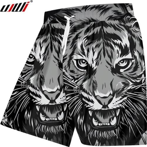 UJWI New 3D Printed Tiger Pattern Unisex Wholesale Oversized Mens Beach Shorts Black White Funny Animal