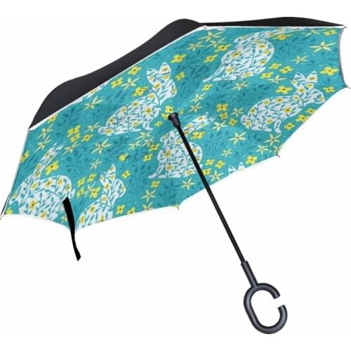 Windproof Reverse Rabbit Umbrella Folding Double Layer Inverted Chuva Umbrella Self Stand Inside Out Rain Protection C-Hook Hand
