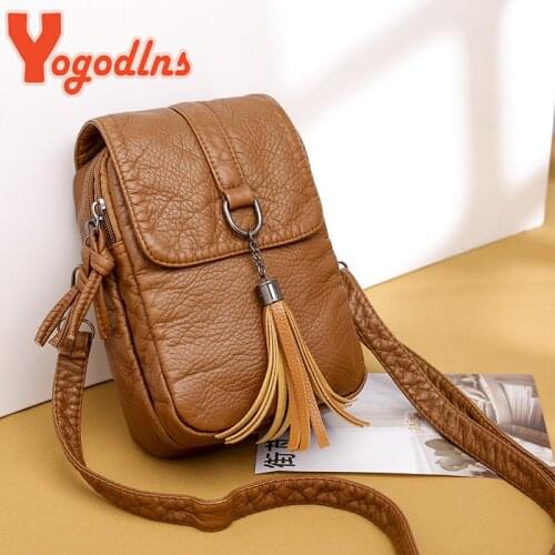 Yogodlns Vintage Tassel Crossbody Bag For Women PU Leather Shoulder Bag Phone Purse Fashion Small Square Bag Mini Messenger bag