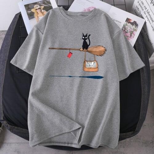 Magic broom cat Harajuku T Shirts Women Fashion Short Sleeve Summer T-shirts Black Outdoor Bodybuilding Tees Tops Poleras Female