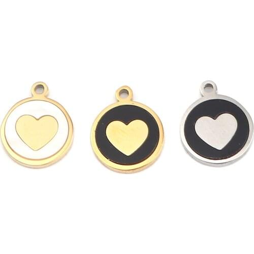 1PC 304 Stainless Steel & Shell Religious Pendant Charms For Necklace Earrings Round Silver Color Creamy-White Cross 12mm x 10mm