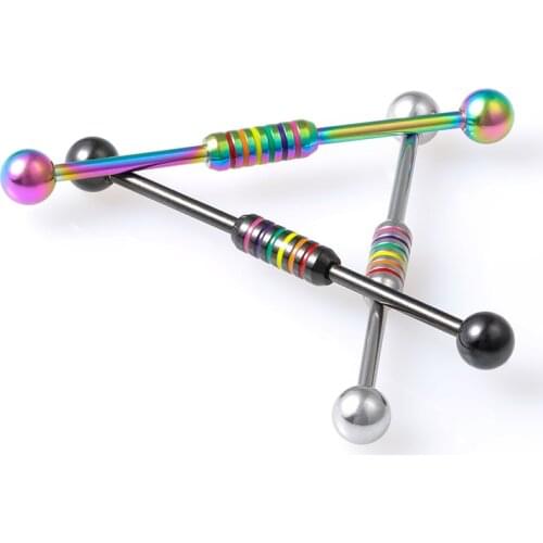 1PC Multiple Colors Industrial Barbell Earrings Piercing Long Ear Stud Bar Cartilage Scaffold Helix Tragus Women Body Jewery 14G