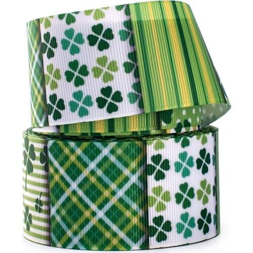 10yards different sizes Saint Patricks Day Clover pattern printed grosgrain ribbon