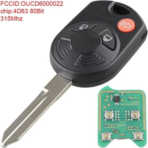 315MHz 3 Buttons Remote Key Fob Entry 4D63 80Bit Chip OUCD6000022 for 2006 2007 2008 2009 2010 Ford F 150 250 350 Escape Focus