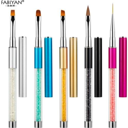 5 Style Nail Art Brush Pen Rhinestone Crystal Metal Acrylic Carving Polish Decoration Painting Drawing Salon Line Tools Manicure