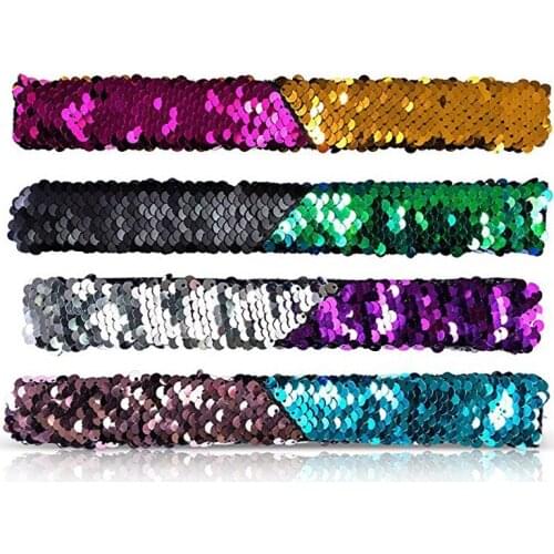 5PCS Sequin Slap Bracelets Two-color Reversible Charm Sequins Flip Wristbands