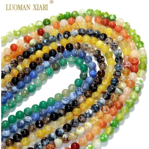 Wholesale AAA Natural Fire Agates Crack shape Round Stone Beads For Jewelry Making DIY Bracelet Necklace Material 6/8/10mm
