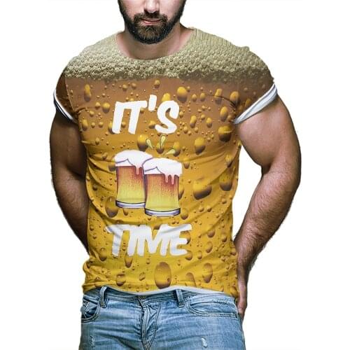 2021 Summer New Mens Clothing T-shirt Funny Beer 3d Printing Men And Women Party Top Couple Stretch T-shirt Set