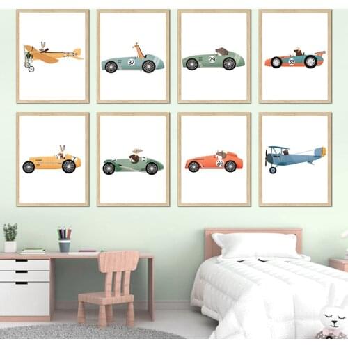 Racing Car Airplane Collection Nursery Wall Art Canvas Painting Nordic Posters And Prints Wall Pictures For Boy Kids Room Decor