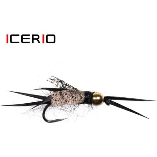 ICERIO 6PCS Brass Head Stonefly Nymph FliesTrout Fishing Fly Lures #12