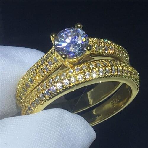 Classic Lady Genuine Silver color ring Gold color AAAAA Cz Stone Engagement wedding band ring for women Bridal sets