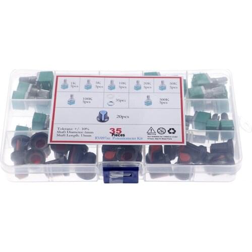 35pcs single linked potentiometer with switch audio sealing potentiometer kit set 1K/5K/10K/50K/100K/500K with knob Box