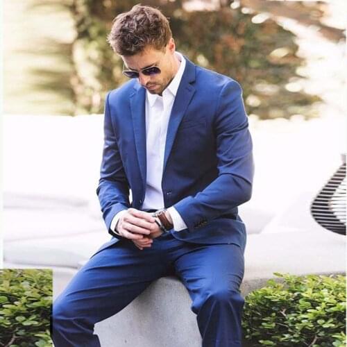 Royal Blue Formal Men Suits Business Wedding Tuxedos Groom Wear Terno 2 Pieces (Jacket+Pants) Slim Fit Groomsman Costume Homme