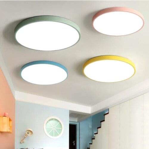 Creative Ultra-thin Macaroon Circular LED Ceiling Lamp Candy Color Childrens Room Light Kitechen Bedroom Study Ceiling Lights