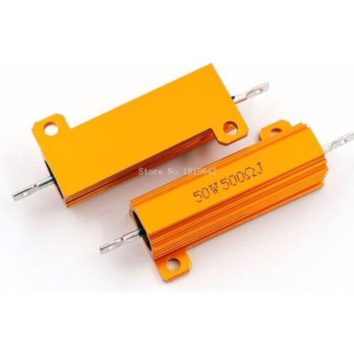 RX24 50W 500R 500RJ Metal Aluminum Case High Power Resistor Golden Metal Shell Case Heatsink Resistance Resistor 500 ohm 50w