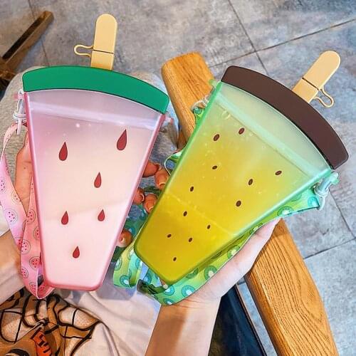 320ml Cute Straw Cup Orange Water Bottle Outdoor Juice Drinking Cup Water Bottle Suitable Mug for Adult Children with Rope