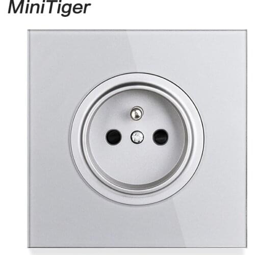 Minitiger New Arrival Gray Crystal Glass Panel 16A French Standard Wall Power Socket Outlet Grounded With Child Protective Lock