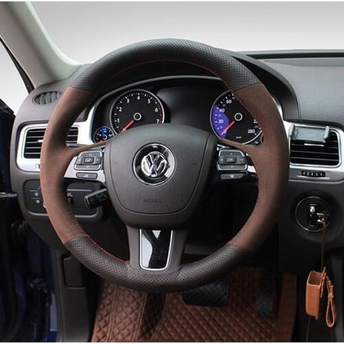 For Volkswagen VW Touareg Multicolor Suede Leather Steering Wheel Cover Marker Stitch Wrap Cover