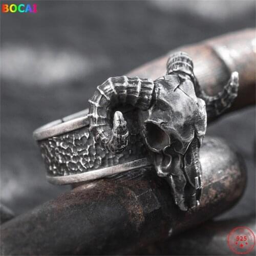 BOCAI S925 Sterling Silver Adjustable Rings 2021 Popular Skull Rum Head Hand Ornaments Pure Argentum Charm Jewelry for Men