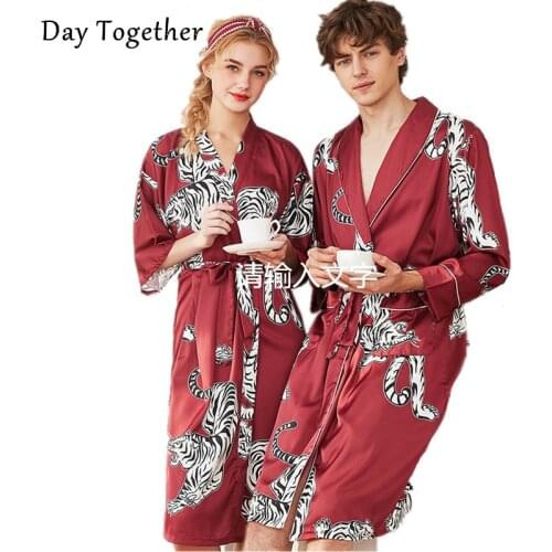 Mens Robe Satin Silk Bathrobe For Women Lovers Kimono V-Neck Silk Sleeping Home Clothes Long Bath Robes Nightgown Male