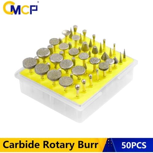 50pcs Diamond Grinding Heads Set 3.0mm Shank Grinding Burrs For Dremel Abrasive Rotary Tools Grinder Head Diamond Burr Set