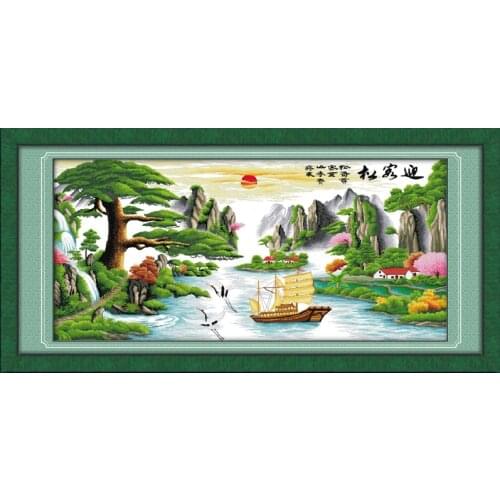 Guest-greeting pine(4) cross stitch kit 14ct 11ct count printed canvas stitching embroidery DIY handmade needlework