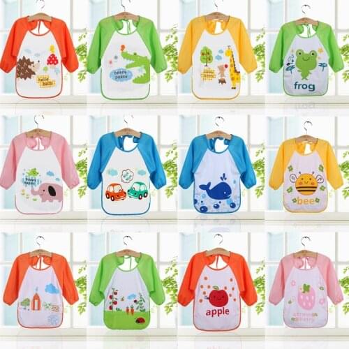 New Cartoon Waterproof Bibs Toddler Boys Girls Long Sleeve Bib Apron Smock Bib Burp Cloths Children Feeding Food Keel