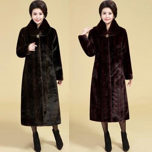Middle age clothing faux fur coat long coats high quality Mink cashmere winter Thick warm Ladies coats teddy bear coats 4XL 5XL
