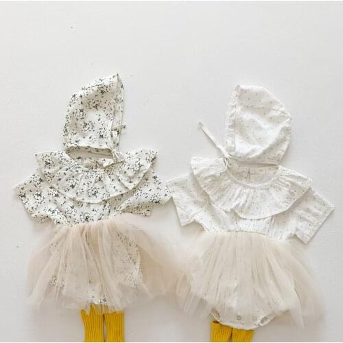 0-3T Newborn Kid Baby Girls Clothes Summer Flower Print Bodysuit Elegant Cute Sweet Cotton Princess Dress Jumpsuit Outfit