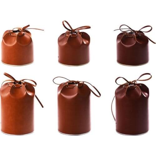 Outdoor Camping Flat Gas Tank Protective Cover Picnic Stove Protective Cover Cassette Stove Liquefied Gas Cylinder Retro Leather