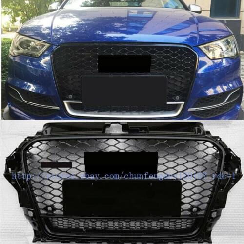 RS3 Black Front Grille Honeycomb Bumper Grill Fit For Audi A3 8V S3 2013-2016