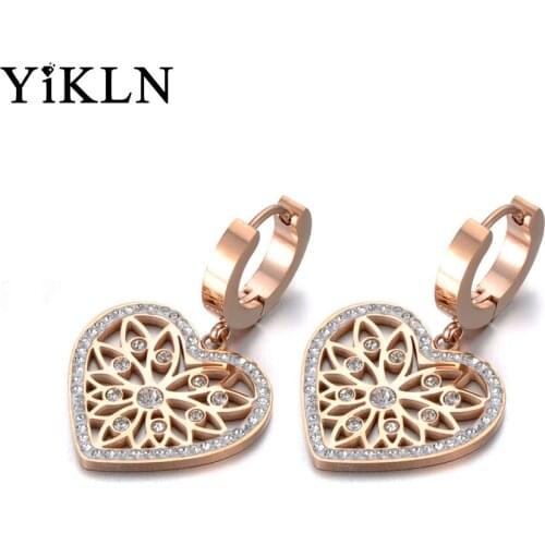 YiKLN Original Design Stainless Steel Love Heart Flower Earrings Jewelry Trendy CZ Crystal Hoop Earrings For Women Girl YE19268