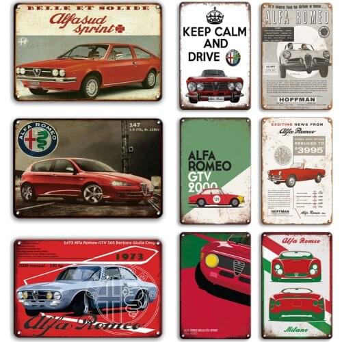 Vintage Alfa Romeo Personalized Plaque Decoration Retro Metal Tin Sign Alfa Romeo Art Wall Stickers Metal Plate Sign Home Decor